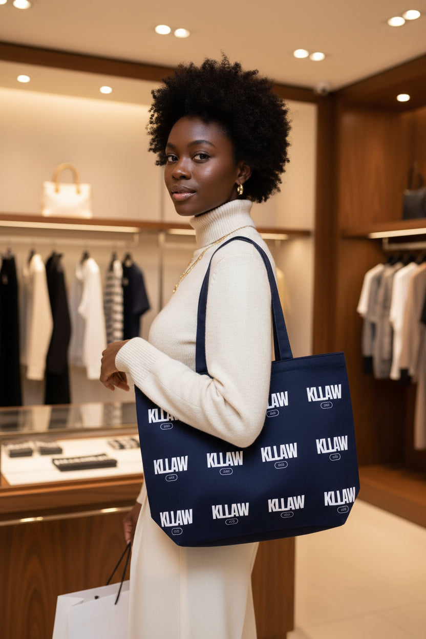 KLLAW Signature Small Canvas Tote with zipper closure- On shoulder