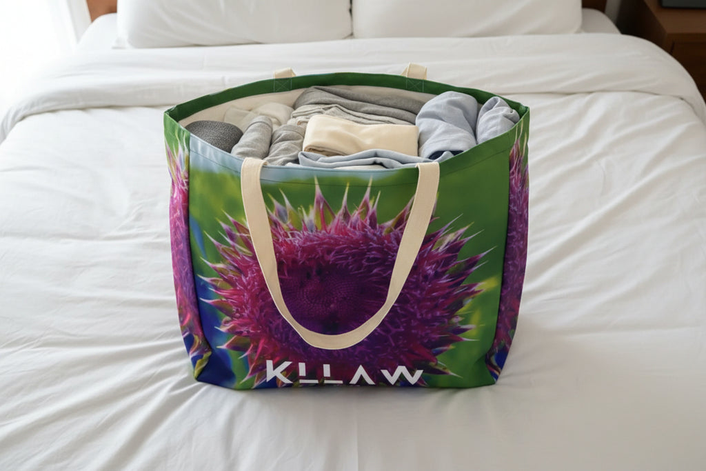 Floral ex-large canvas tote with botanical artwork by MyFathersOldCamera