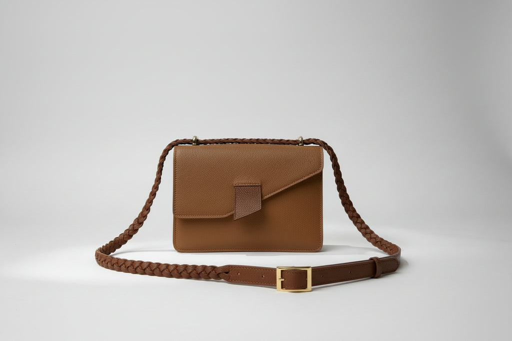 The Terry luxury handmade leather tote in chai Italian leather - front view