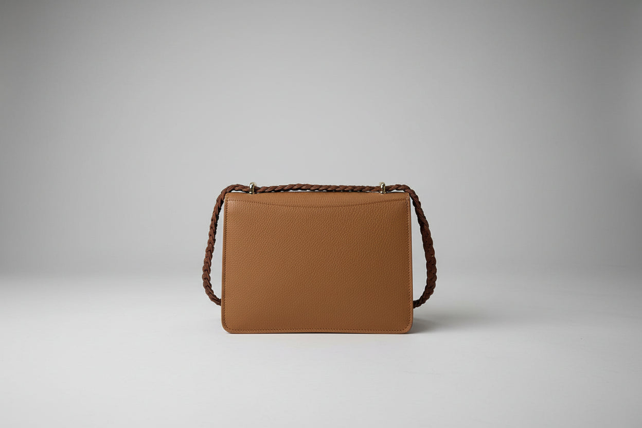 The Terry luxury handmade leather tote in chai Italian leather - back view